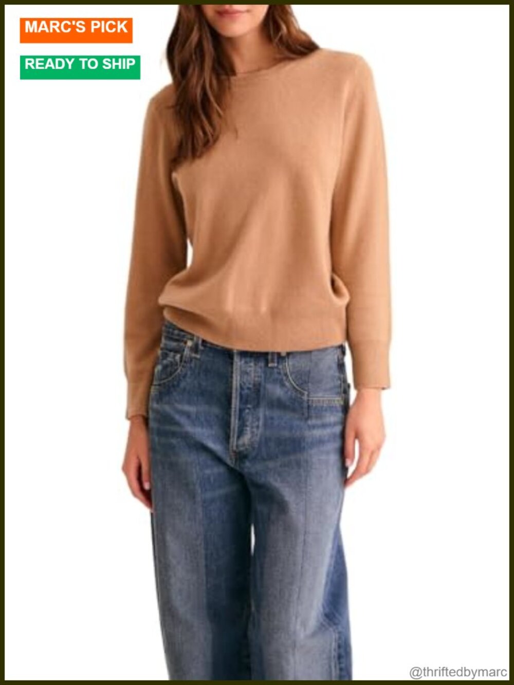 100% Mongolian Cashmere Crewneck Sweater Classic Pullover Ribbed Trim